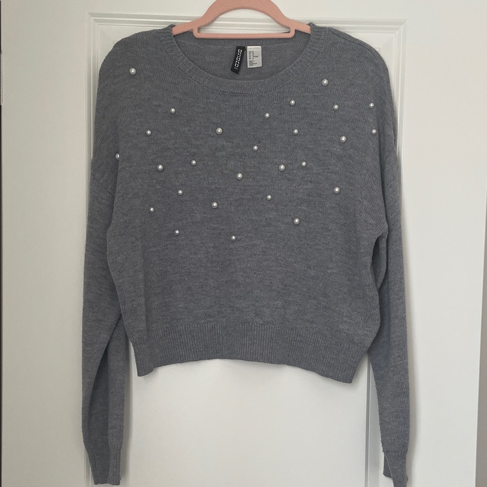 H&M Gray Sweater with Pearl Details